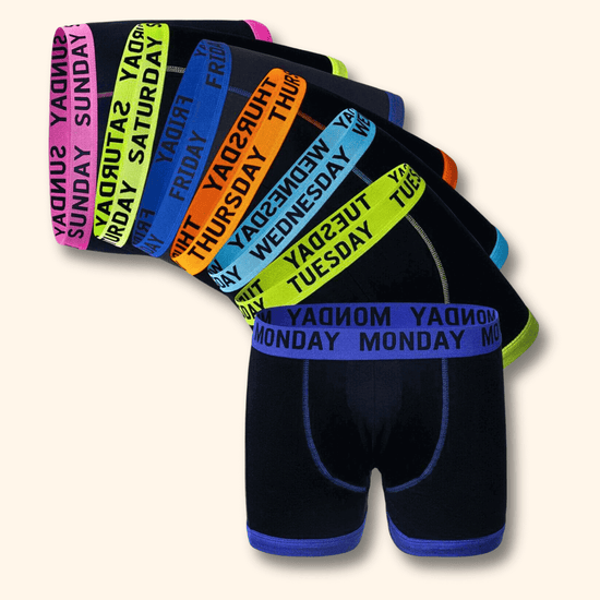 Sock Stack 7 Pack Days Of The Week Mens Boxer Shorts Comfort Fit Premium Cotton Blend Breathable Assorted Waistband Colors Sizes S To XL