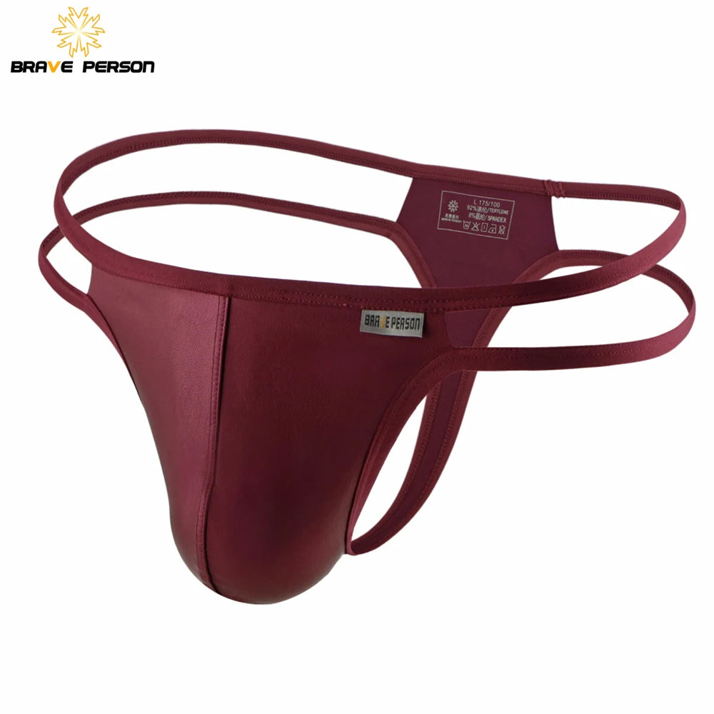 X mens BRAVE PERSON New Men Briefs Sexy Underwear Men Thongs  Imitation Leather Fabric Innovative Design Man Underpants