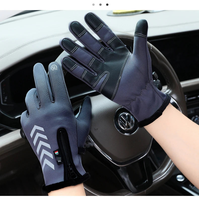 Men Winter Waterproof Cycling Gloves Outdoor Sports Running Motorcycle Ski Touch Screen Fleece Non-slip Warm Full Fingers