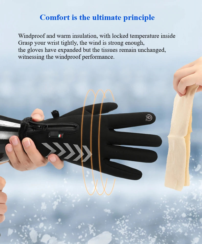 Men Winter Waterproof Cycling Gloves Outdoor Sports Running Motorcycle Ski Touch Screen Fleece Non-slip Warm Full Fingers