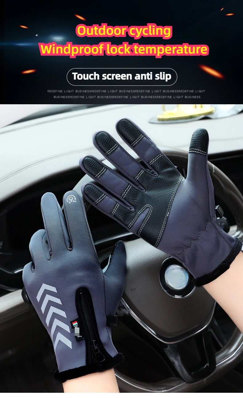 Men Winter Waterproof Cycling Gloves Outdoor Sports Running Motorcycle Ski Touch Screen Fleece Non-slip Warm Full Fingers