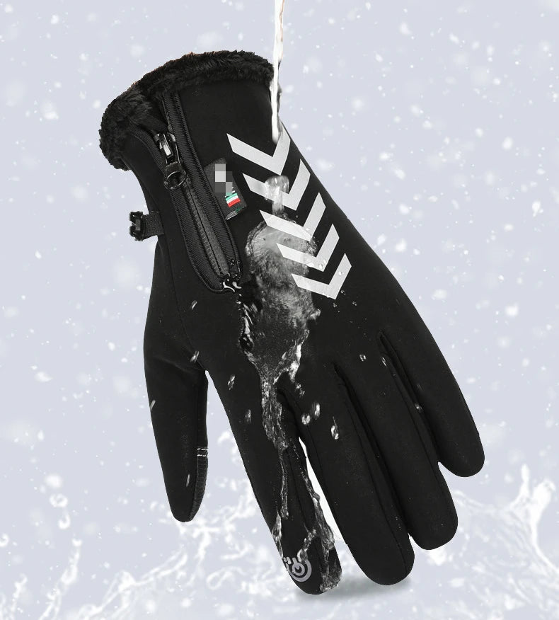 Men Winter Waterproof Cycling Gloves Outdoor Sports Running Motorcycle Ski Touch Screen Fleece Non-slip Warm Full Fingers