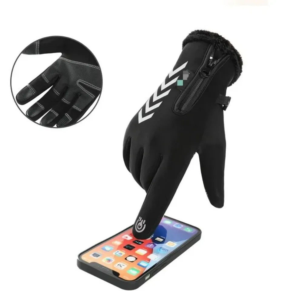 Men Winter Waterproof Cycling Gloves Outdoor Sports Running Motorcycle Ski Touch Screen Fleece Non-slip Warm Full Fingers