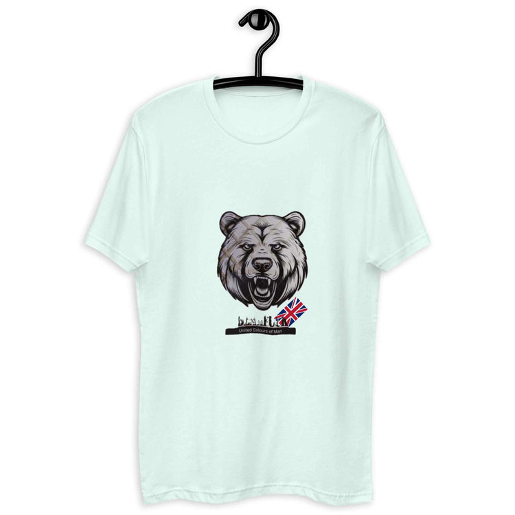 T-shirts Short Sleeve in light mint green with a graphic of a roaring bear and a small British flag on the front.