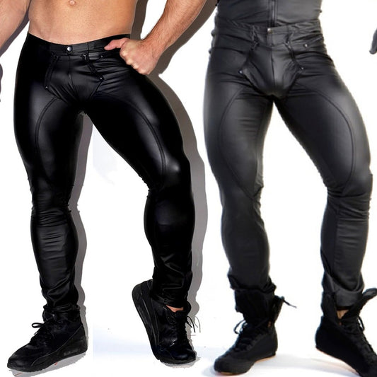 x men's Leather Trousers PU Leather LeggWet Look Skinny Pouch Open Pants Pants Clubwear Tights Punk Clothing